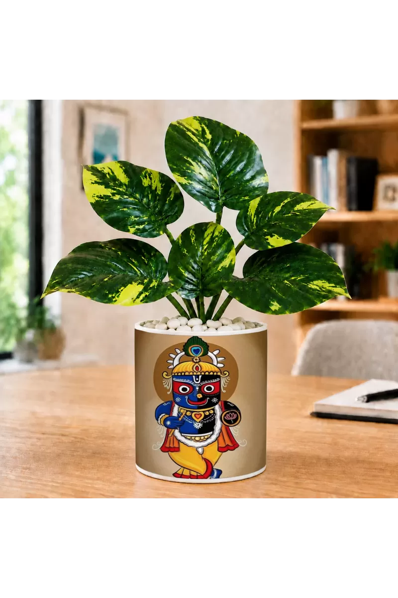 Artificial Tree Ceramic Photo Pot With White Stones 3x4 Inch (F165053)