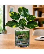 Artificial Tree Ceramic Photo Pot With White Stones 3x4 Inch (F165054)