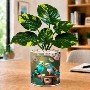 Artificial Tree Ceramic Photo Pot With White Stones 3x4 Inch (F165057)