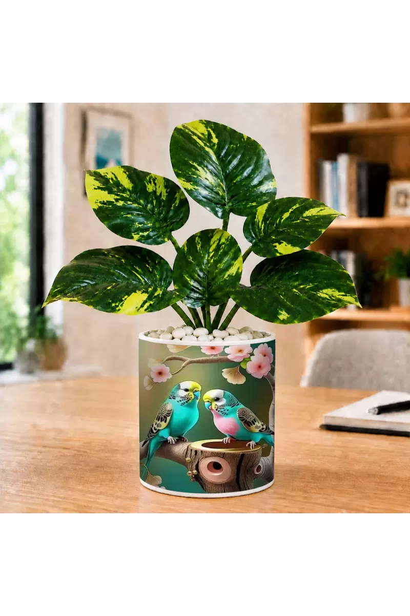Artificial Tree Ceramic Photo Pot With White Stones 3x4 Inch (F165057)