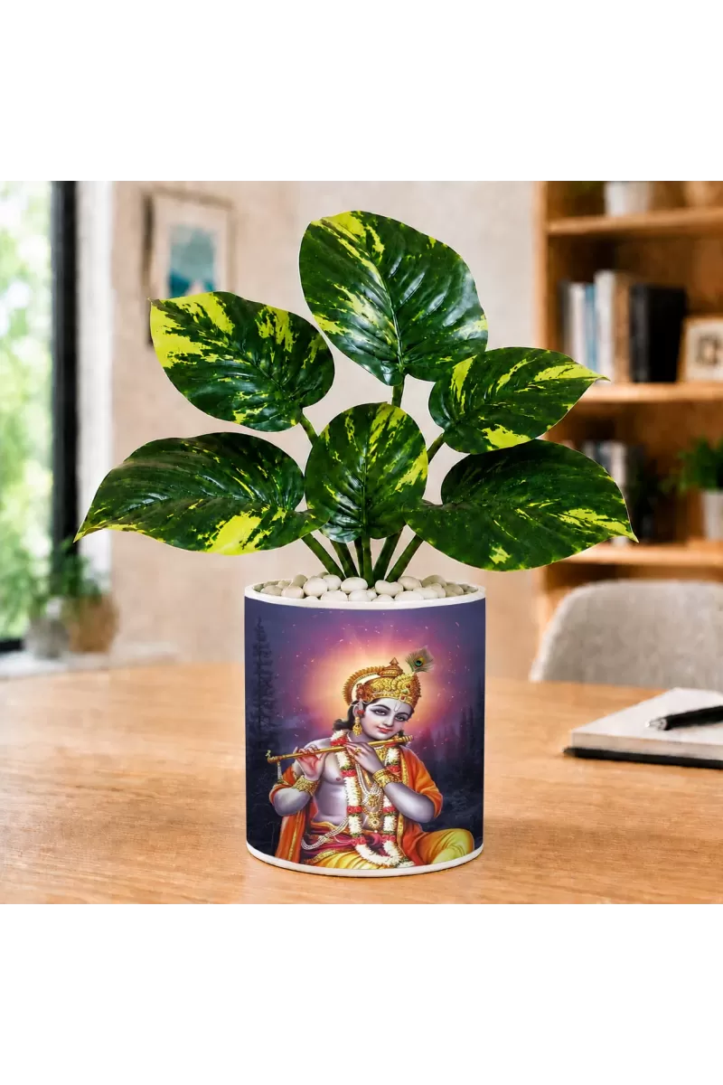 Artificial Tree Ceramic Photo Pot With White Stones 3x4 Inch (F165058)