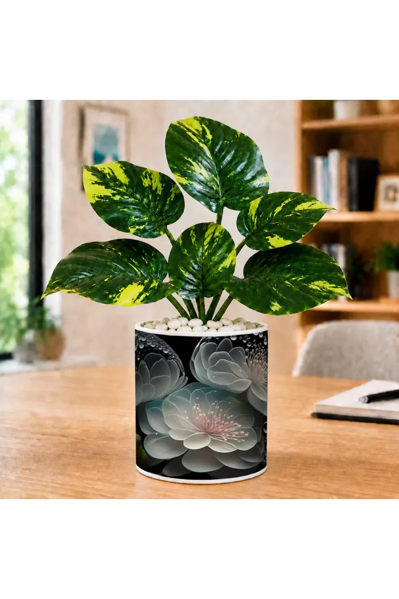 Artificial Tree Ceramic Photo Pot With White Stones 3x4 Inch (F165060)