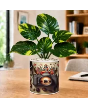 Artificial Tree Ceramic Photo Pot With White Stones 3x4 Inch (F165061)