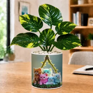 Artificial Tree Ceramic Photo Pot With White Stones 3x4 Inch (F165062)