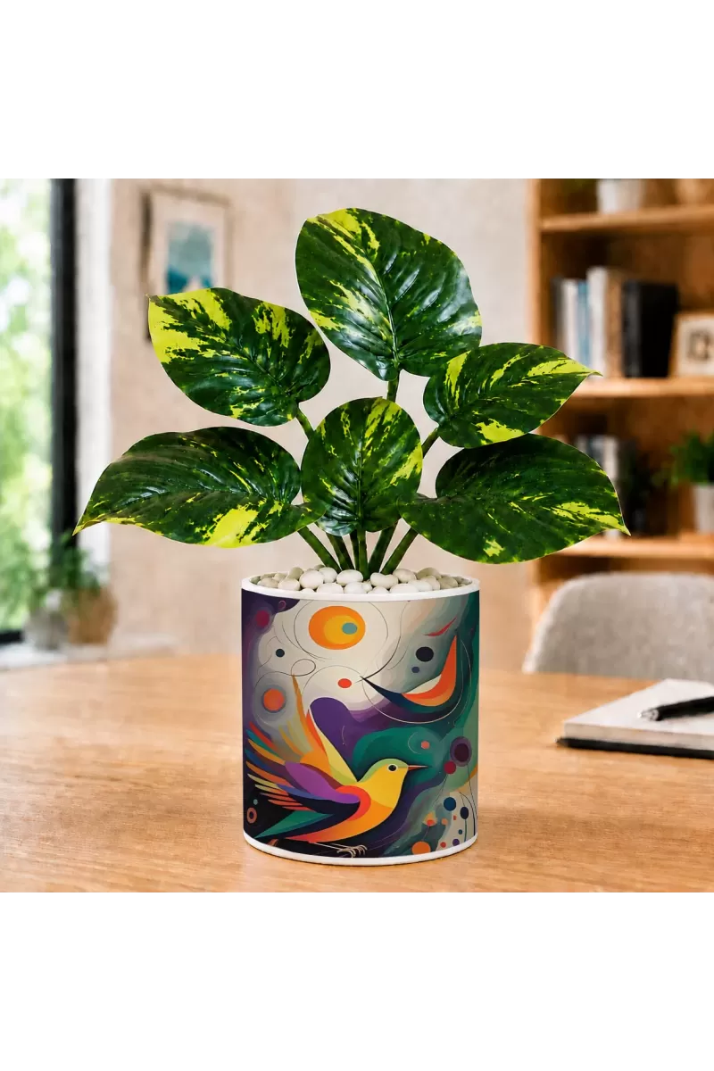 Artificial Tree Ceramic Photo Pot With White Stones 3x4 Inch (F165064)