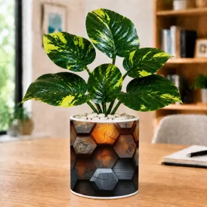 Artificial Tree Ceramic Photo Pot With White Stones 3x4 Inch (F165066)