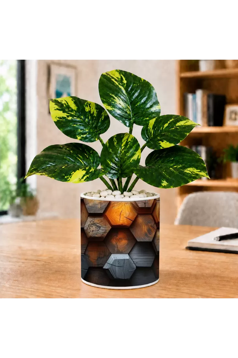 Artificial Tree Ceramic Photo Pot With White Stones 3x4 Inch (F165066)