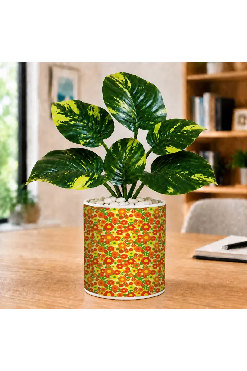 Artificial Tree Ceramic Photo Pot With White Stones 3x4 Inch (F165067)
