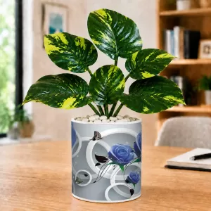 Artificial Tree Ceramic Photo Pot With White Stones 3x4 Inch (F165072)