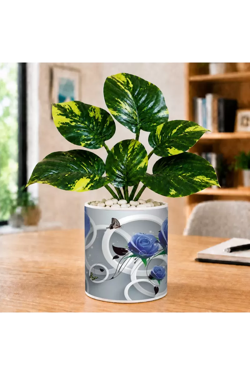 Artificial Tree Ceramic Photo Pot With White Stones 3x4 Inch (F165072)