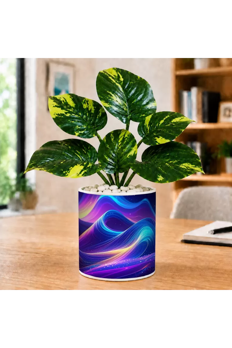 Artificial Tree Ceramic Photo Pot With White Stones 3x4 Inch (F165074)