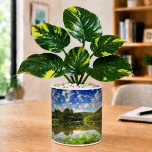 Artificial Tree Ceramic Photo Pot With White Stones 3x4 Inch (F165080)