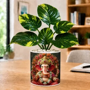 Artificial Tree Ceramic Photo Pot With White Stones 3x4 Inch (F165082)