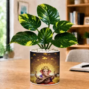 Artificial Tree Ceramic Photo Pot With White Stones 3x4 Inch (F165084)