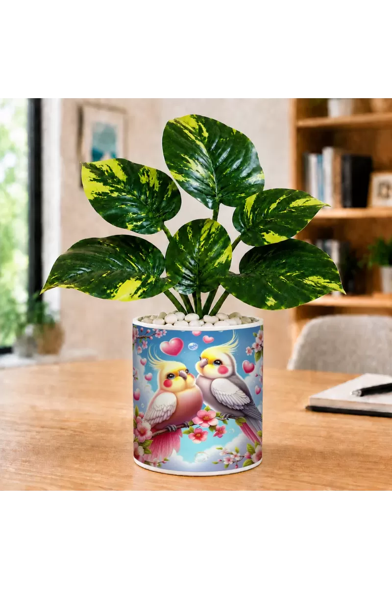 Artificial Tree Ceramic Photo Pot With White Stones 3x4 Inch (F165085)