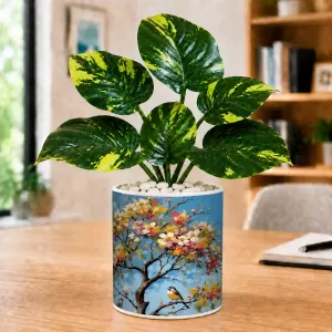 Artificial Tree Ceramic Photo Pot With White Stones 3x4 Inch (F165086)