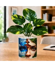 Artificial Tree Ceramic Photo Pot With White Stones 3x4 Inch (F165087)