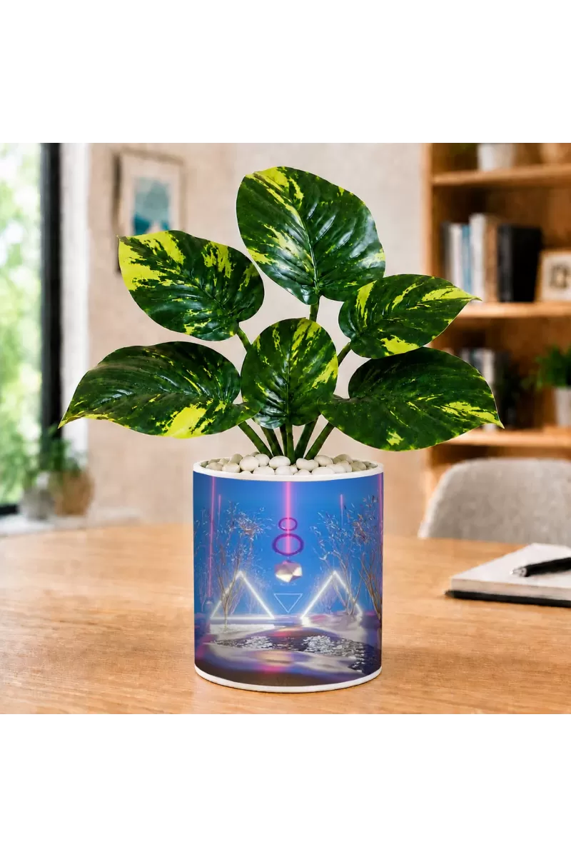 Artificial Tree Ceramic Photo Pot With White Stones 3x4 Inch (F165090)