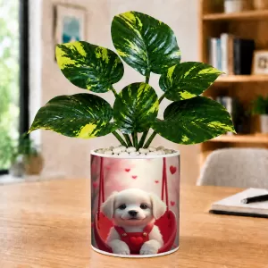 Artificial Tree Ceramic Photo Pot With White Stones 3x4 Inch (F165092)