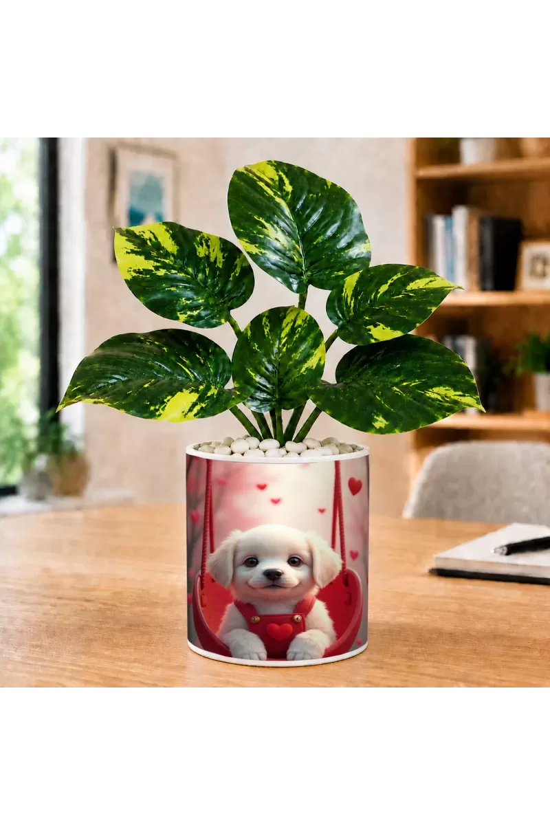 Artificial Tree Ceramic Photo Pot With White Stones 3x4 Inch (F165092)