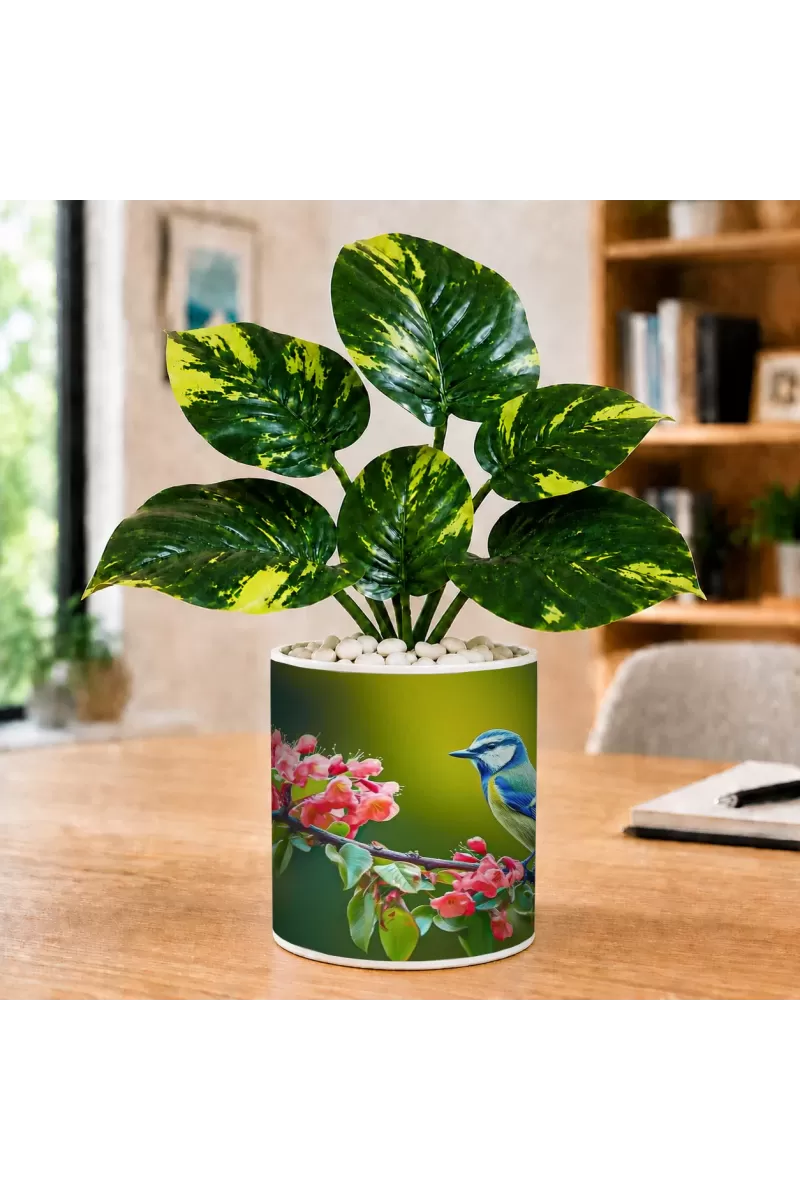 Artificial Tree Ceramic Photo Pot With White Stones 3x4 Inch (F165093)