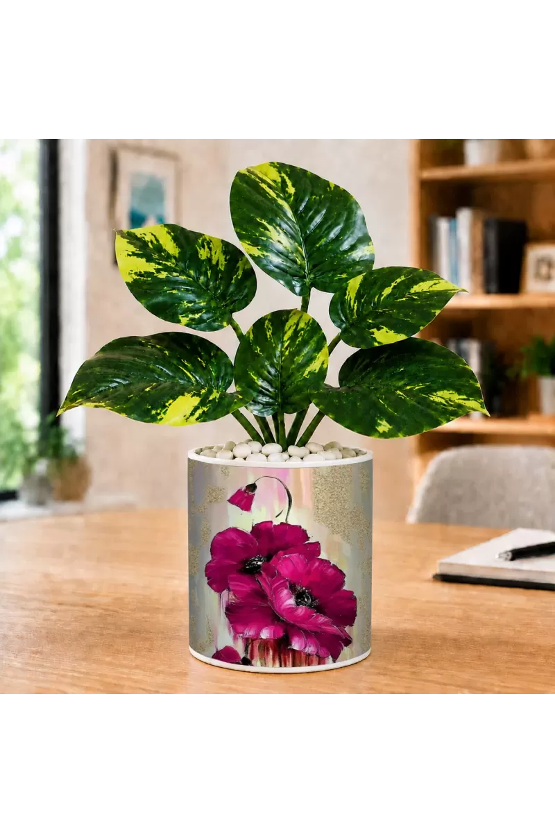 Artificial Tree Ceramic Photo Pot With White Stones 3x4 Inch (F165095)