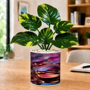 Artificial Tree Ceramic Photo Pot With White Stones 3x4 Inch (F165097)