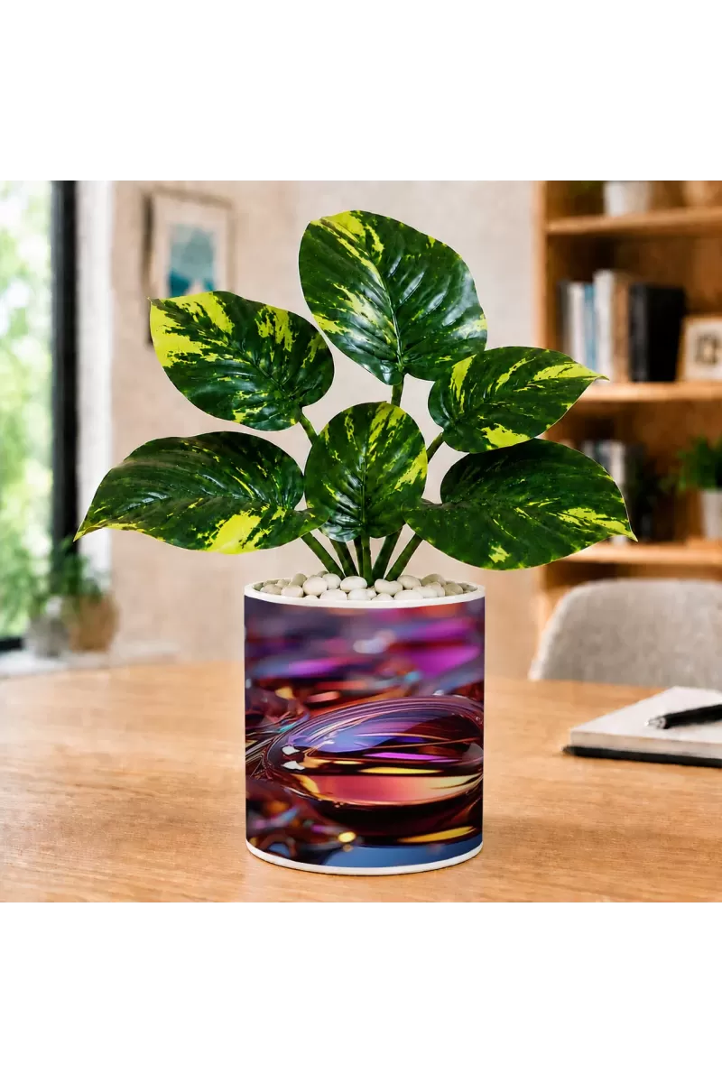 Artificial Tree Ceramic Photo Pot With White Stones 3x4 Inch (F165097)