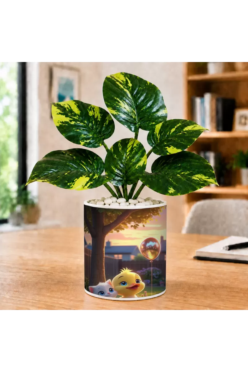 Artificial Tree Ceramic Photo Pot With White Stones 3x4 Inch (F165098)