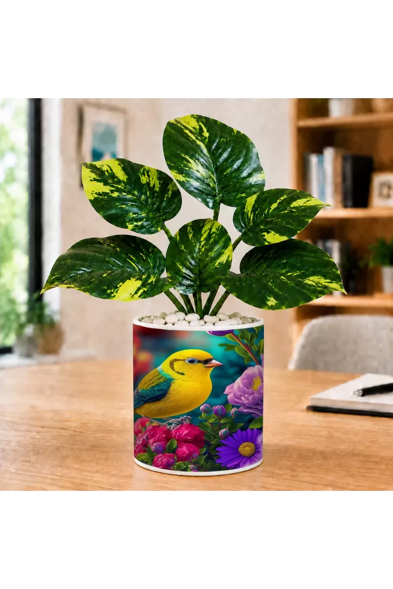 Artificial Tree Ceramic Photo Pot With White Stones 3x4 Inch (F165101)