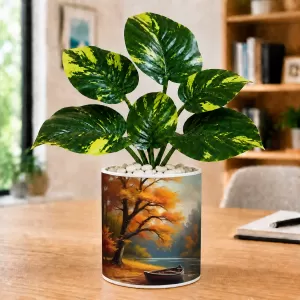 Artificial Tree Ceramic Photo Pot With White Stones 3x4 Inch (F165102)