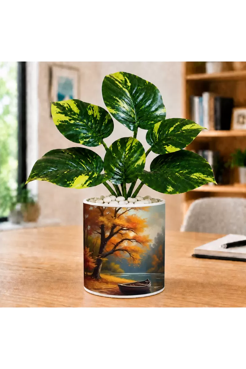 Artificial Tree Ceramic Photo Pot With White Stones 3x4 Inch (F165102)