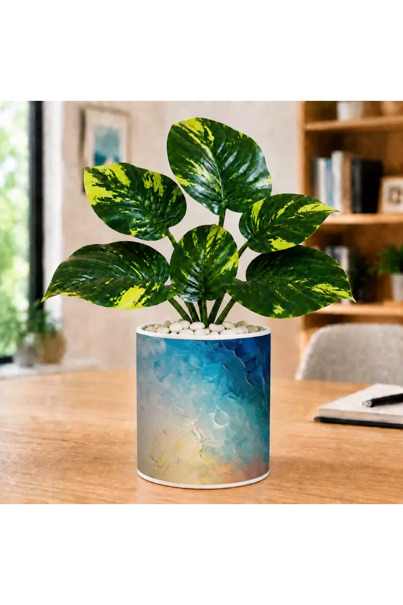Artificial Tree Ceramic Photo Pot With White Stones 3x4 Inch (F165105)