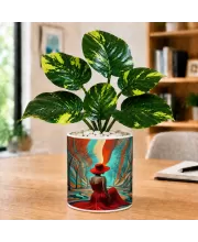 Artificial Tree Ceramic Photo Pot With White Stones 3x4 Inch (F165110)