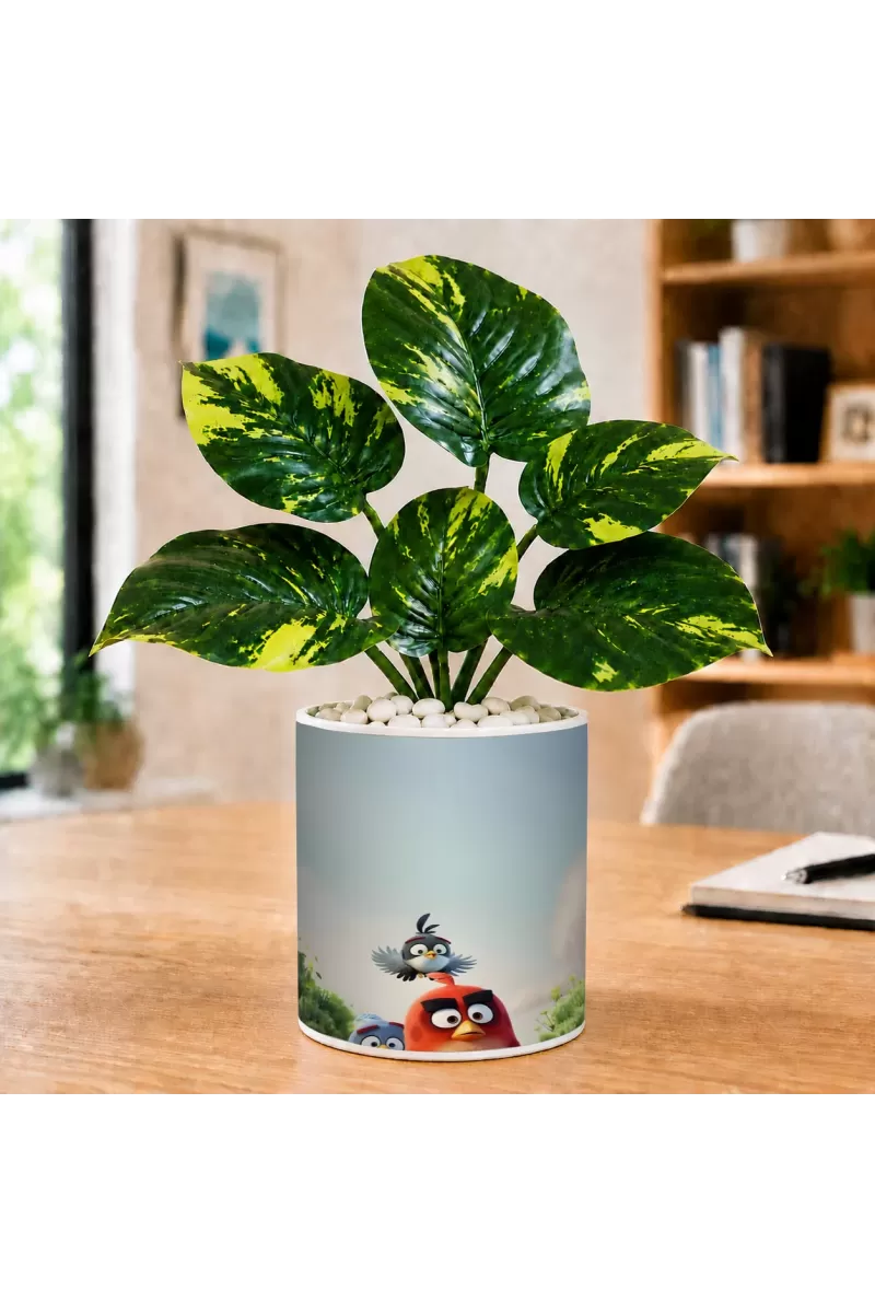 Artificial Tree Ceramic Photo Pot With White Stones 3x4 Inch (F165112)