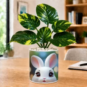 Artificial Tree Ceramic Photo Pot With White Stones 3x4 Inch (F165114)