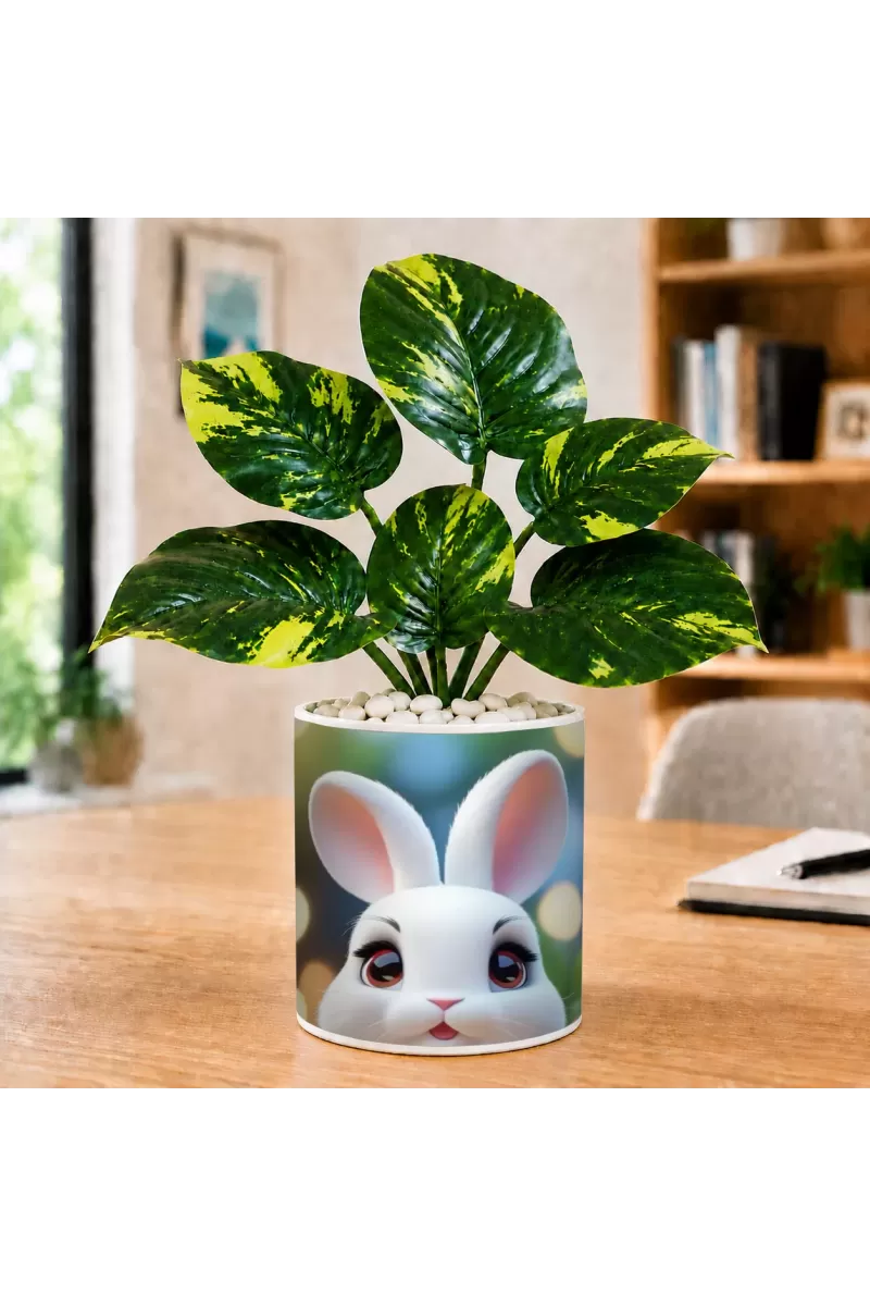 Artificial Tree Ceramic Photo Pot With White Stones 3x4 Inch (F165114)