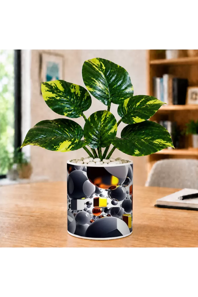 Artificial Tree Ceramic Photo Pot With White Stones 3x4 Inch (F165115)