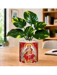 Artificial Tree Ceramic Photo Pot With White Stones 3x4 Inch (F165117)
