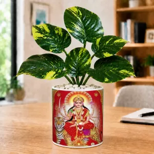 Artificial Tree Ceramic Photo Pot With White Stones 3x4 Inch (F165117)