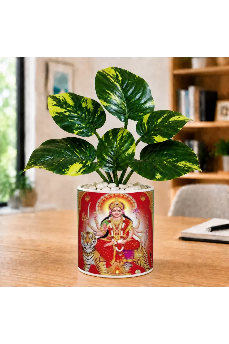 Artificial Tree Ceramic Photo Pot With White Stones 3x4 Inch (F165117)