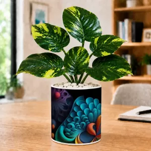 Artificial Tree Ceramic Photo Pot With White Stones 3x4 Inch (F165121)