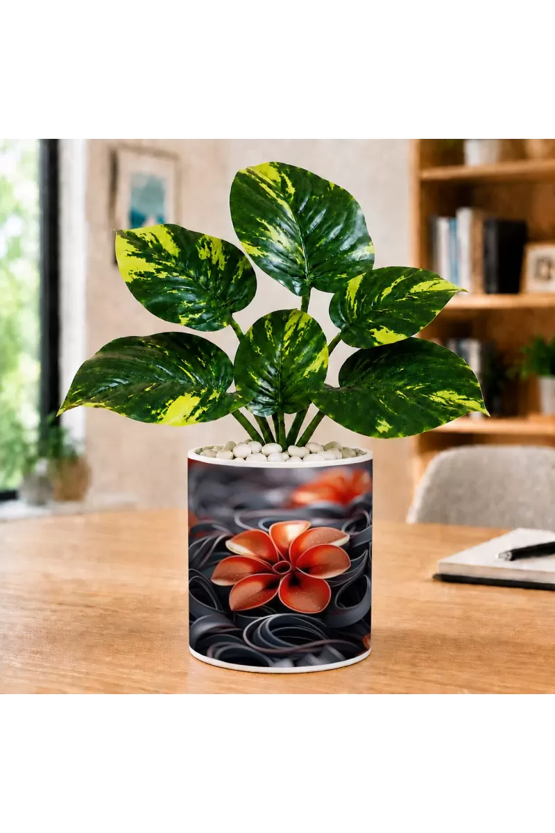 Artificial Tree Ceramic Photo Pot With White Stones 3x4 Inch (F165123)