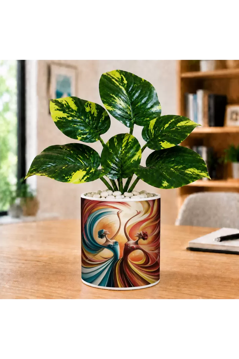 Artificial Tree Ceramic Photo Pot With White Stones 3x4 Inch (F165124)