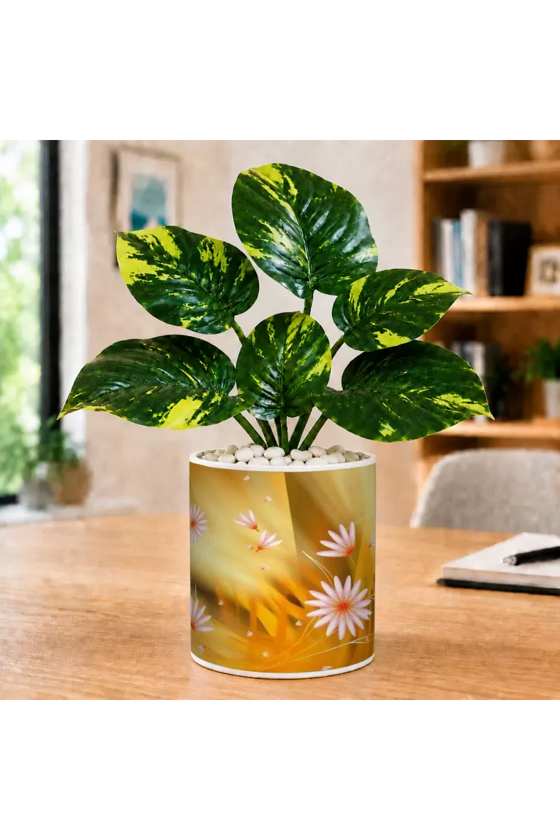 Artificial Tree Ceramic Photo Pot With White Stones 3x4 Inch (F165125)