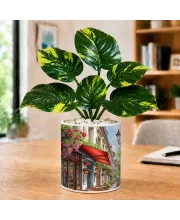 Artificial Tree Ceramic Photo Pot With White Stones 3x4 Inch (F165126)