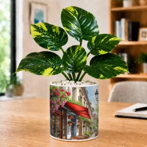 Artificial Tree Ceramic Photo Pot With White Stones 3x4 Inch (F165126)