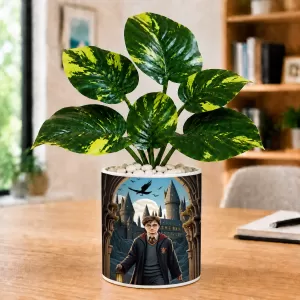 Artificial Tree Ceramic Photo Pot With White Stones 3x4 Inch (F165127)