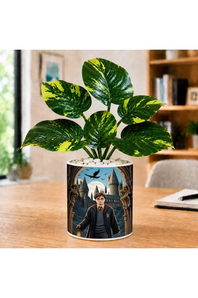 Artificial Tree Ceramic Photo Pot With White Stones 3x4 Inch (F165127)
