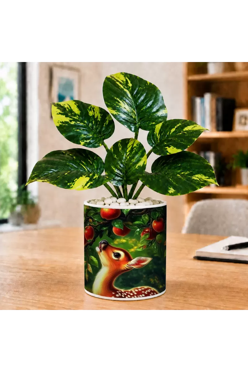 Artificial Tree Ceramic Photo Pot With White Stones 3x4 Inch (F165129)